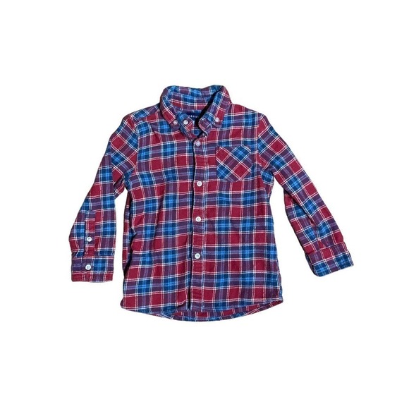 Boys Andy & Evan flannel button down shirt. 4T red/blue - Picture 1 of 3